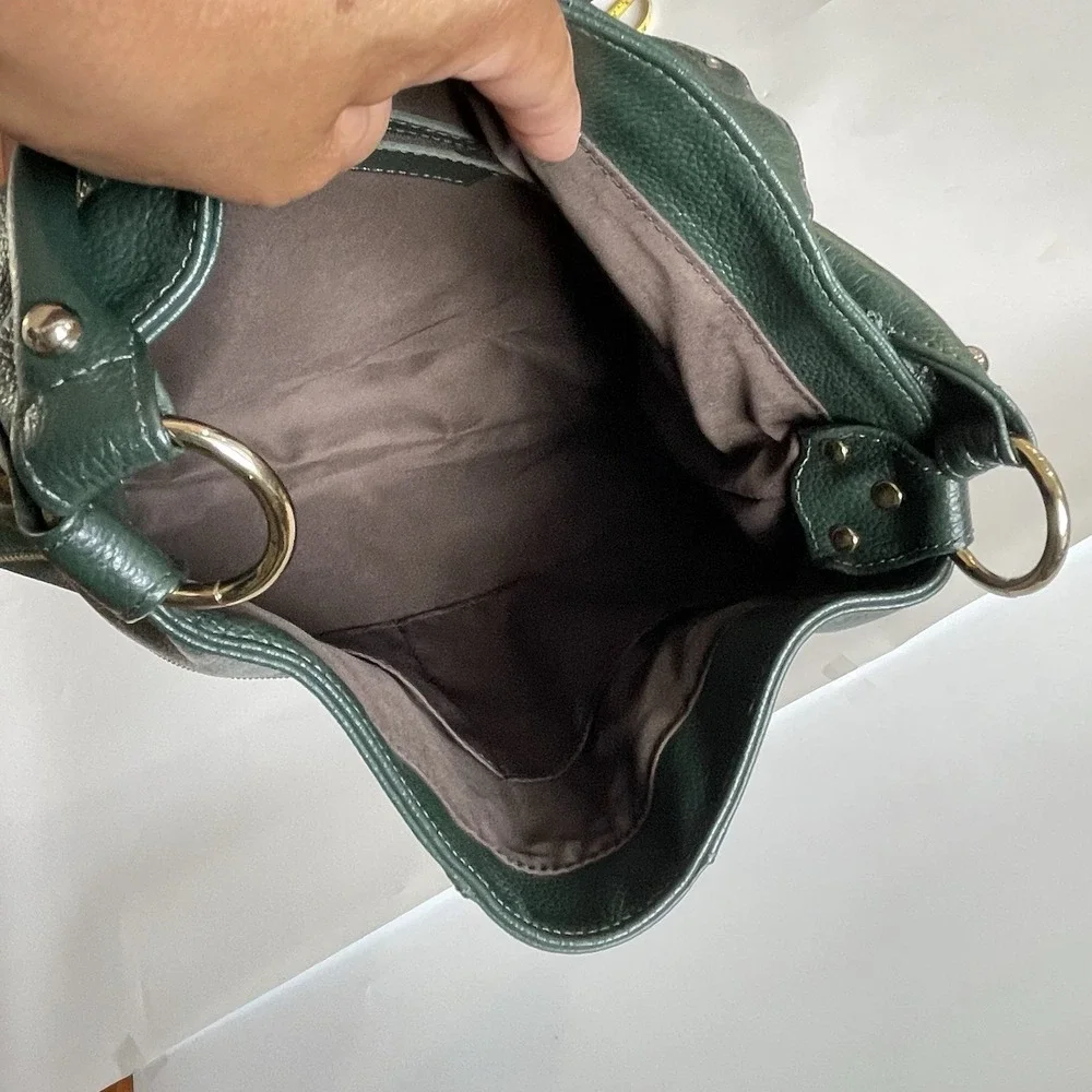 Onna Ehrlich Kelly Hobo Shoulder Bag Hunter Green Pebbled Leather Purse Tassel